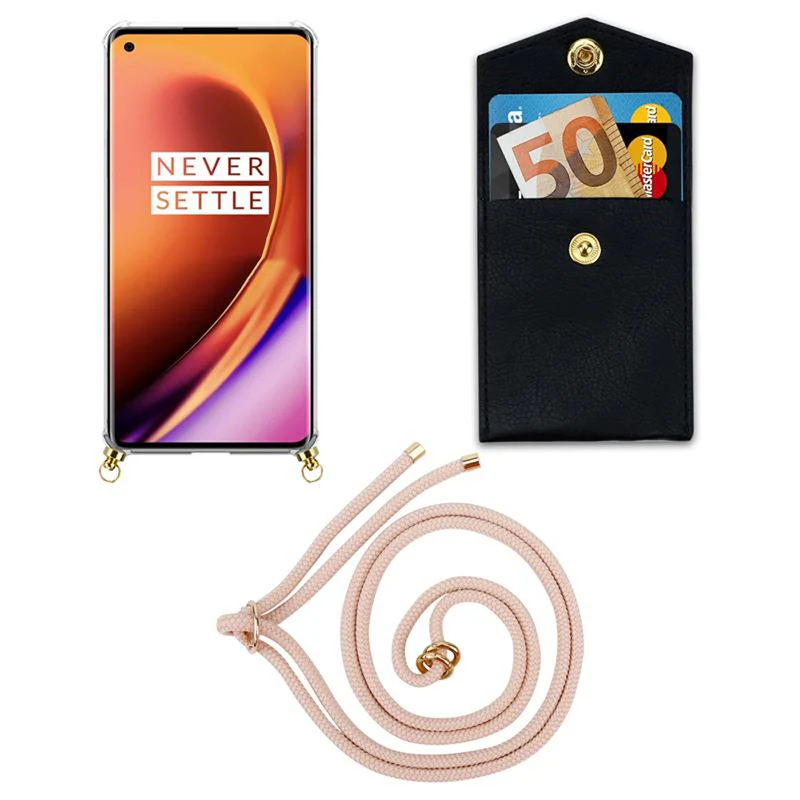 Cadorabo Handy Kette kompatibel mit OnePlus 8 PRO Silikon Schutzhülle mit Gold Ringen, Kordel Band und abnehmbarem Etui