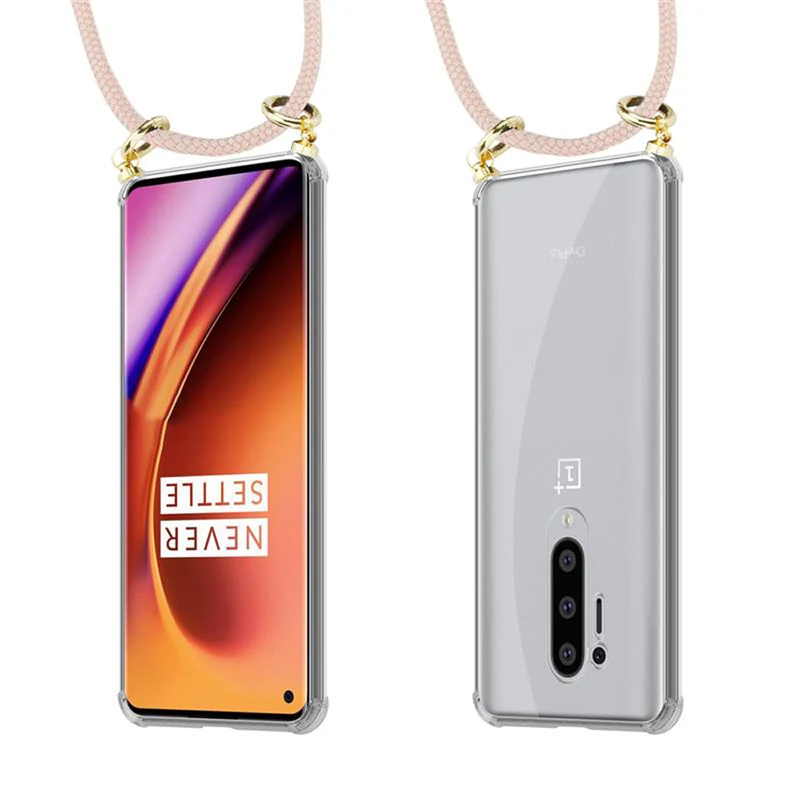 Cadorabo Handy Kette kompatibel mit OnePlus 8 PRO Silikon Schutzhülle mit Gold Ringen, Kordel Band und abnehmbarem Etui