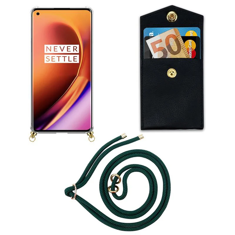Cadorabo Handy Kette kompatibel mit OnePlus 8 PRO Silikon Schutzhülle mit Gold Ringen, Kordel Band und abnehmbarem Etui