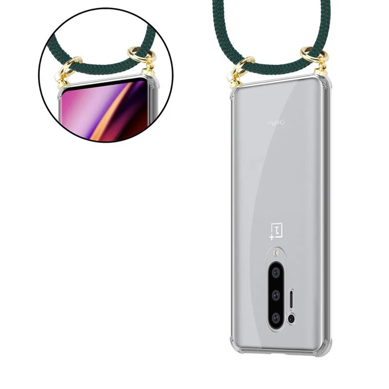 Cadorabo Handy Kette kompatibel mit OnePlus 8 PRO Silikon Schutzhülle mit Gold Ringen, Kordel Band und abnehmbarem Etui
