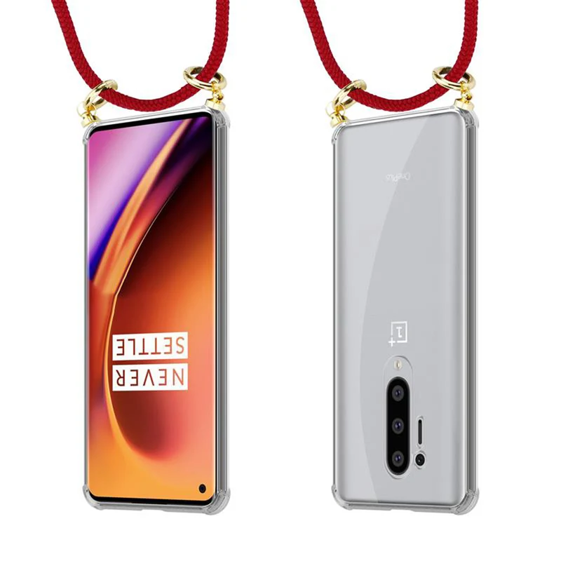Cadorabo Handy Kette kompatibel mit OnePlus 8 PRO Silikon Schutzhülle mit Gold Ringen, Kordel Band und abnehmbarem Etui