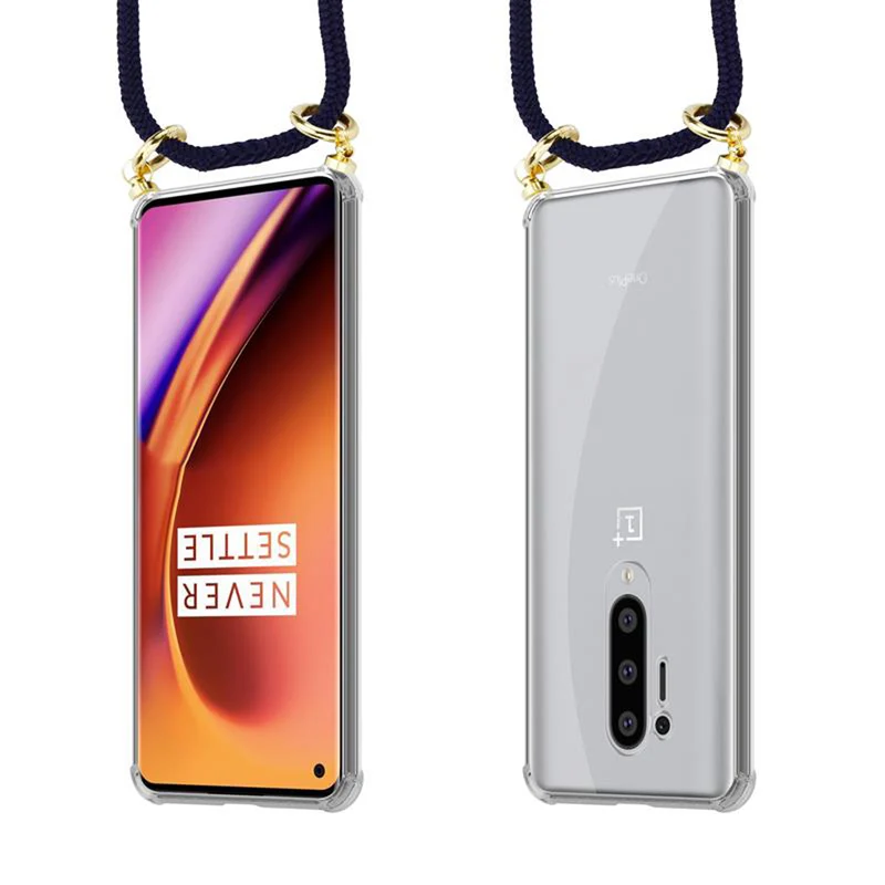 Cadorabo Handy Kette kompatibel mit OnePlus 8 PRO Silikon Schutzhülle mit Gold Ringen, Kordel Band und abnehmbarem Etui