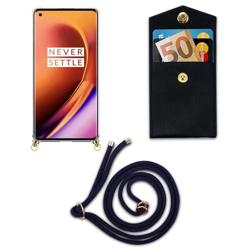 Cadorabo Handy Kette kompatibel mit OnePlus 8 PRO Silikon Schutzhülle mit Gold Ringen, Kordel Band und abnehmbarem Etui