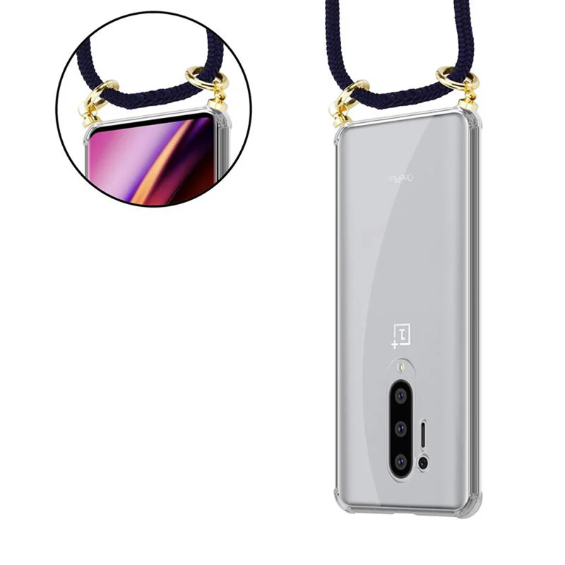 Cadorabo Handy Kette kompatibel mit OnePlus 8 PRO Silikon Schutzhülle mit Gold Ringen, Kordel Band und abnehmbarem Etui