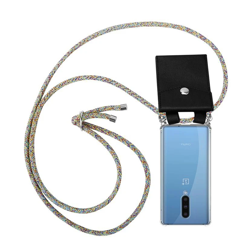 Cadorabo Handy Kette kompatibel mit OnePlus 8 Silikon Schutzhülle mit Silbernen Ringen, Kordel Band und abnehmbarem Etui