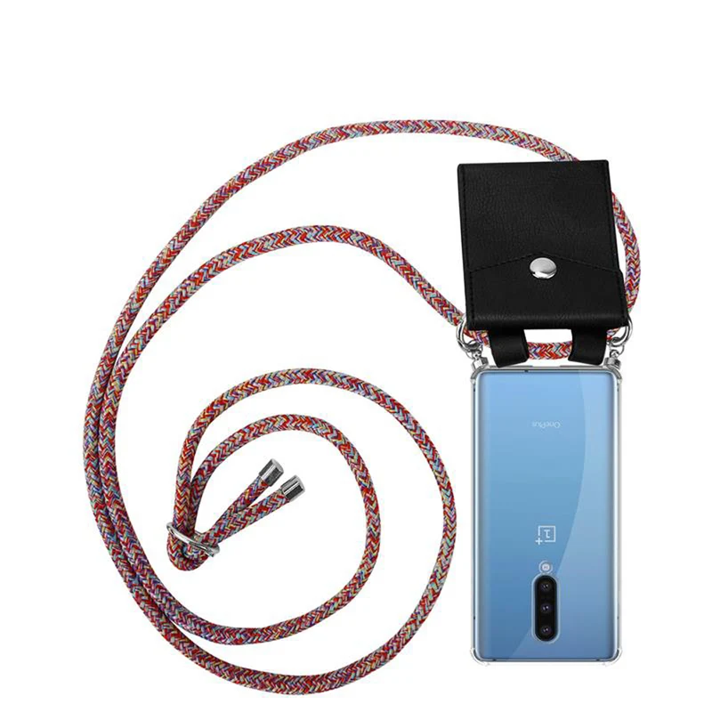 Cadorabo Handy Kette kompatibel mit OnePlus 8 Silikon Schutzhülle mit Silbernen Ringen, Kordel Band und abnehmbarem Etui