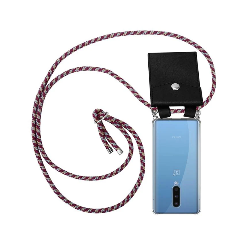 Cadorabo Handy Kette kompatibel mit OnePlus 8 Silikon Schutzhülle mit Silbernen Ringen, Kordel Band und abnehmbarem Etui