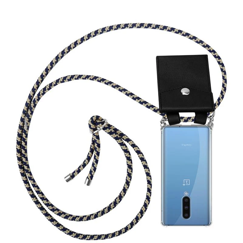 Cadorabo Handy Kette kompatibel mit OnePlus 8 Silikon Schutzhülle mit Silbernen Ringen, Kordel Band und abnehmbarem Etui