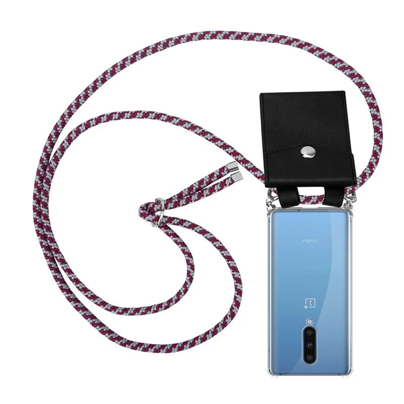 Cadorabo Handy Kette kompatibel mit OnePlus 8 Silikon Schutzhülle mit Silbernen Ringen, Kordel Band und abnehmbarem Etui