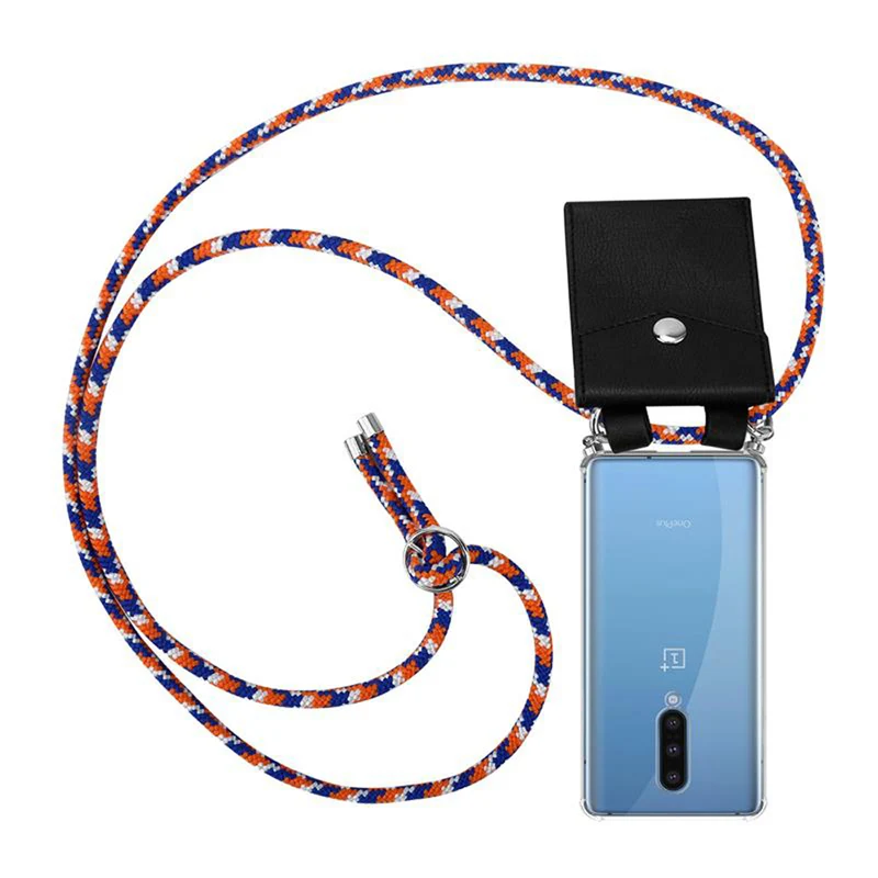 Cadorabo Handy Kette kompatibel mit OnePlus 8 Silikon Schutzhülle mit Silbernen Ringen, Kordel Band und abnehmbarem Etui