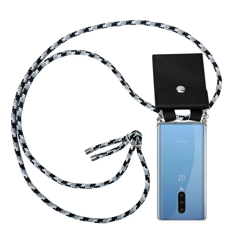 Cadorabo Handy Kette kompatibel mit OnePlus 8 Silikon Schutzhülle mit Silbernen Ringen, Kordel Band und abnehmbarem Etui