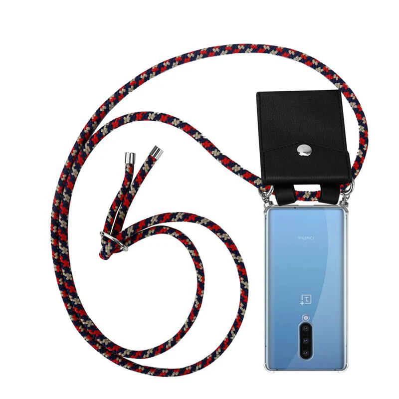 Cadorabo Handy Kette kompatibel mit OnePlus 8 Silikon Schutzhülle mit Silbernen Ringen, Kordel Band und abnehmbarem Etui