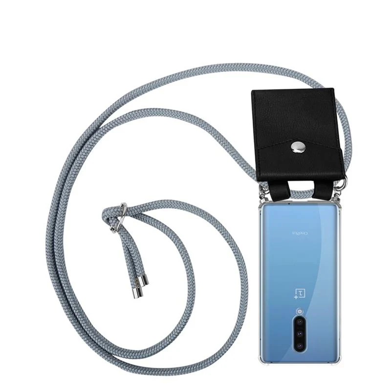 Cadorabo Handy Kette kompatibel mit OnePlus 8 Silikon Schutzhülle mit Silbernen Ringen, Kordel Band und abnehmbarem Etui