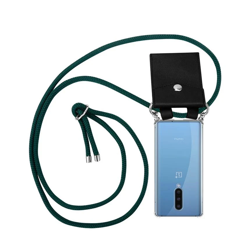 Cadorabo Handy Kette kompatibel mit OnePlus 8 Silikon Schutzhülle mit Silbernen Ringen, Kordel Band und abnehmbarem Etui