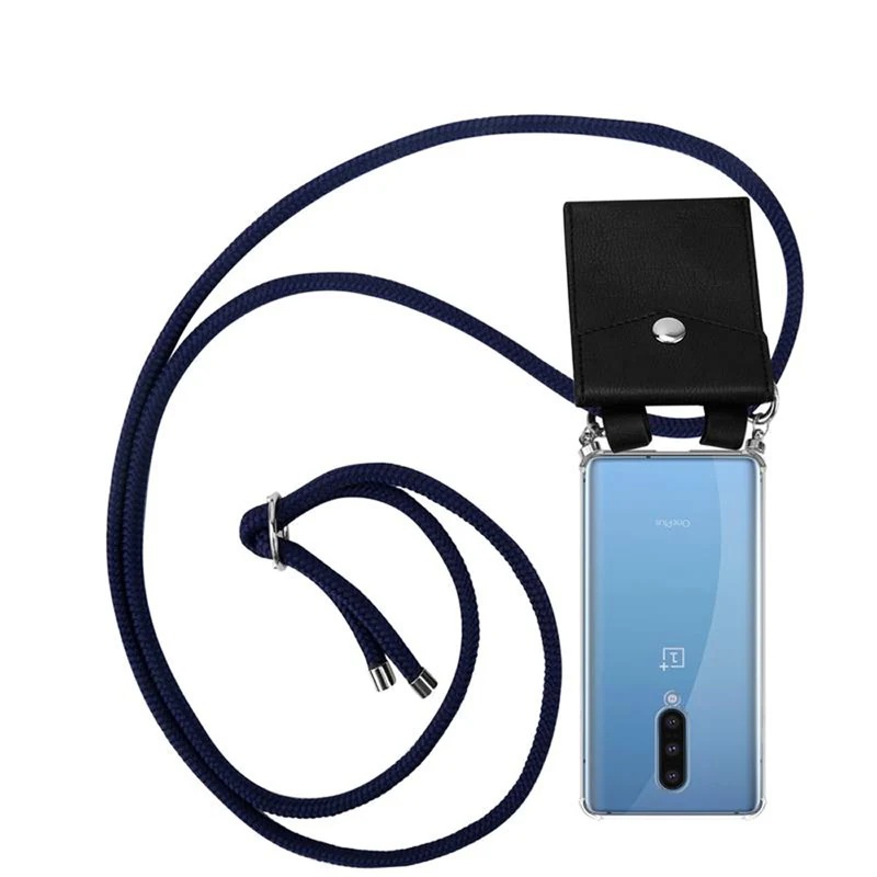 Cadorabo Handy Kette kompatibel mit OnePlus 8 Silikon Schutzhülle mit Silbernen Ringen, Kordel Band und abnehmbarem Etui