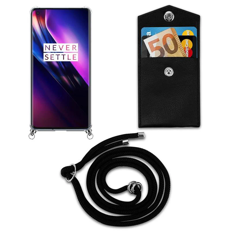 Cadorabo Handy Kette kompatibel mit OnePlus 8 Silikon Schutzhülle mit Silbernen Ringen, Kordel Band und abnehmbarem Etui