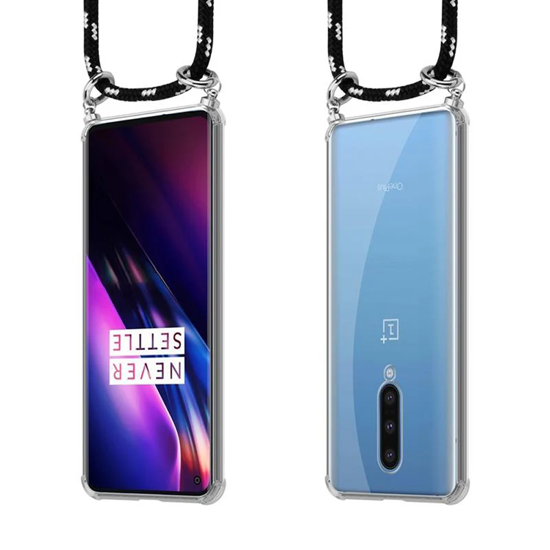 Cadorabo Handy Kette kompatibel mit OnePlus 8 Silikon Schutzhülle mit Silbernen Ringen, Kordel Band und abnehmbarem Etui