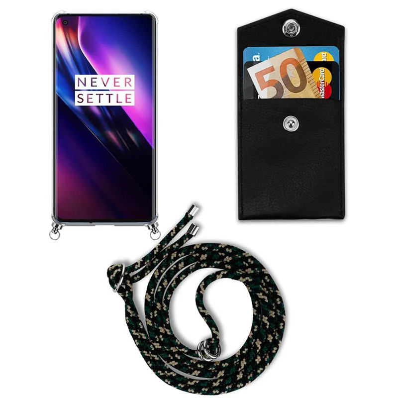 Cadorabo Handy Kette kompatibel mit OnePlus 8 Silikon Schutzhülle mit Silbernen Ringen, Kordel Band und abnehmbarem Etui