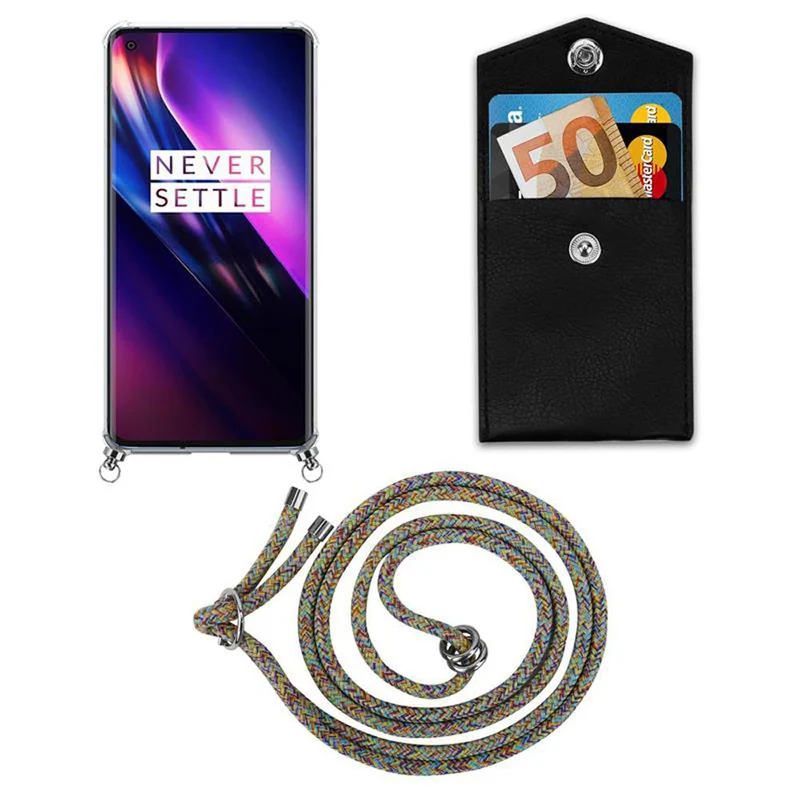 Cadorabo Handy Kette kompatibel mit OnePlus 8 Silikon Schutzhülle mit Silbernen Ringen, Kordel Band und abnehmbarem Etui