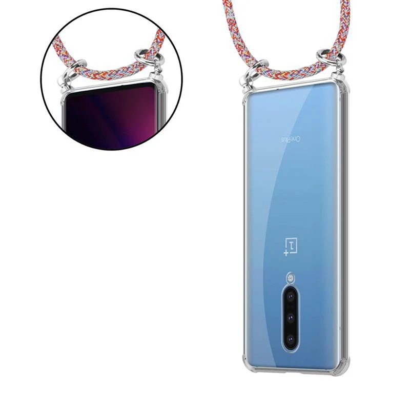 Cadorabo Handy Kette kompatibel mit OnePlus 8 Silikon Schutzhülle mit Silbernen Ringen, Kordel Band und abnehmbarem Etui