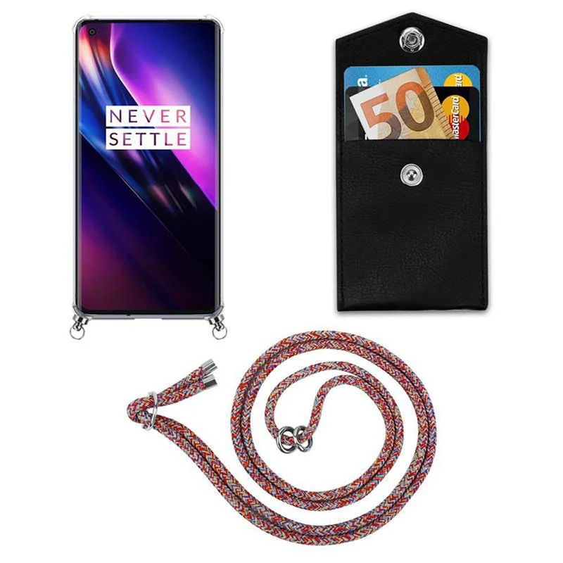 Cadorabo Handy Kette kompatibel mit OnePlus 8 Silikon Schutzhülle mit Silbernen Ringen, Kordel Band und abnehmbarem Etui
