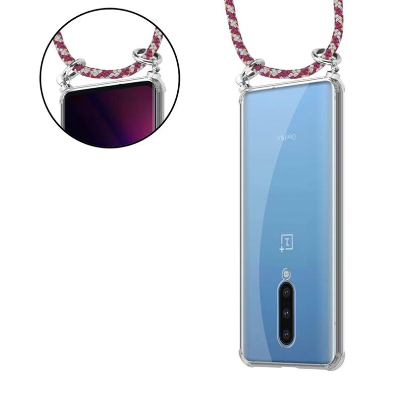 Cadorabo Handy Kette kompatibel mit OnePlus 8 Silikon Schutzhülle mit Silbernen Ringen, Kordel Band und abnehmbarem Etui