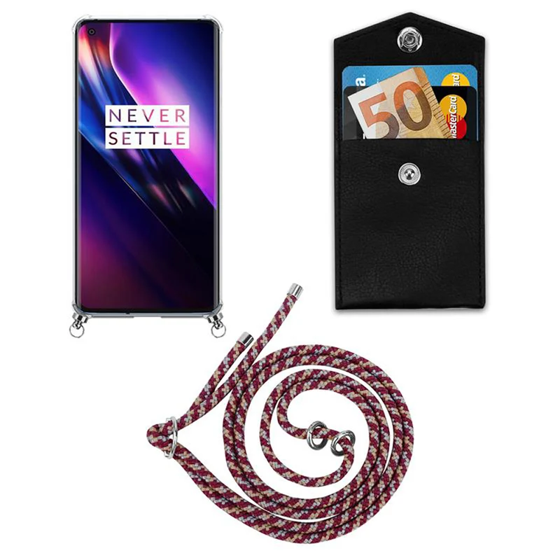 Cadorabo Handy Kette kompatibel mit OnePlus 8 Silikon Schutzhülle mit Silbernen Ringen, Kordel Band und abnehmbarem Etui