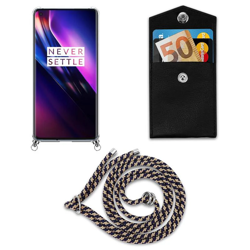 Cadorabo Handy Kette kompatibel mit OnePlus 8 Silikon Schutzhülle mit Silbernen Ringen, Kordel Band und abnehmbarem Etui