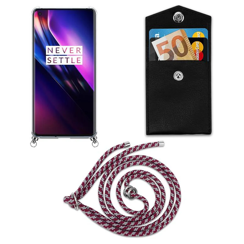 Cadorabo Handy Kette kompatibel mit OnePlus 8 Silikon Schutzhülle mit Silbernen Ringen, Kordel Band und abnehmbarem Etui