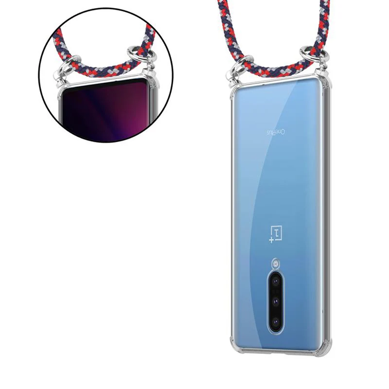Cadorabo Handy Kette kompatibel mit OnePlus 8 Silikon Schutzhülle mit Silbernen Ringen, Kordel Band und abnehmbarem Etui