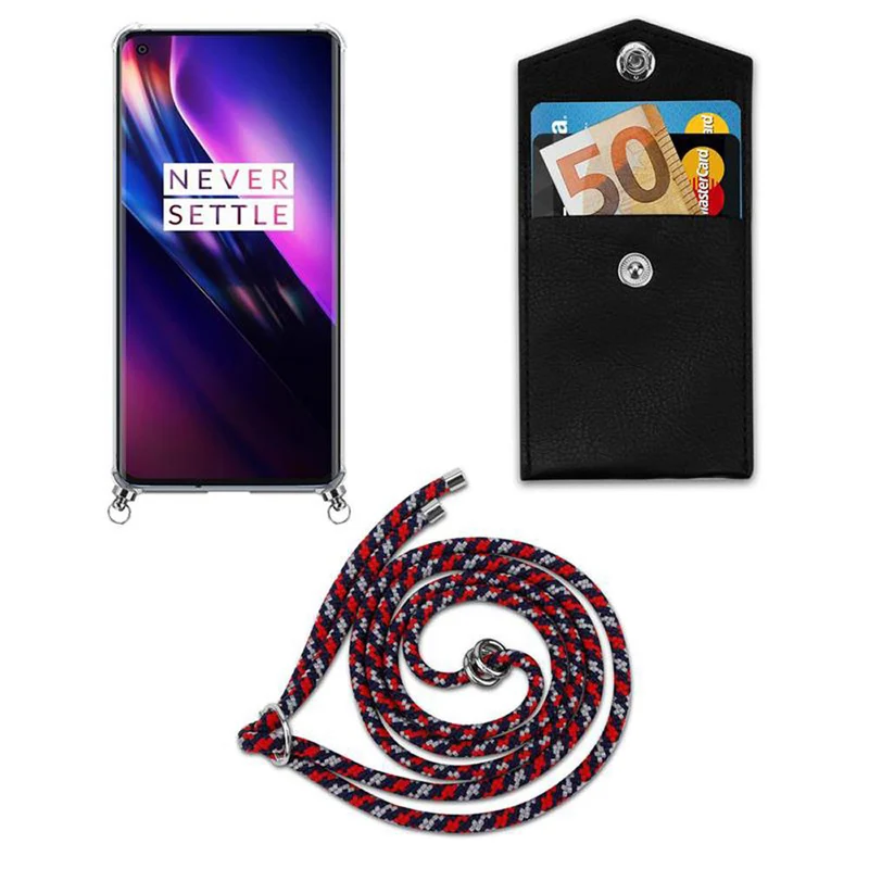Cadorabo Handy Kette kompatibel mit OnePlus 8 Silikon Schutzhülle mit Silbernen Ringen, Kordel Band und abnehmbarem Etui