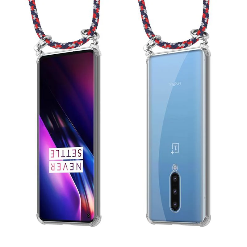 Cadorabo Handy Kette kompatibel mit OnePlus 8 Silikon Schutzhülle mit Silbernen Ringen, Kordel Band und abnehmbarem Etui