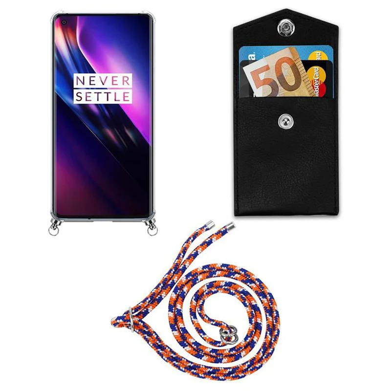 Cadorabo Handy Kette kompatibel mit OnePlus 8 Silikon Schutzhülle mit Silbernen Ringen, Kordel Band und abnehmbarem Etui