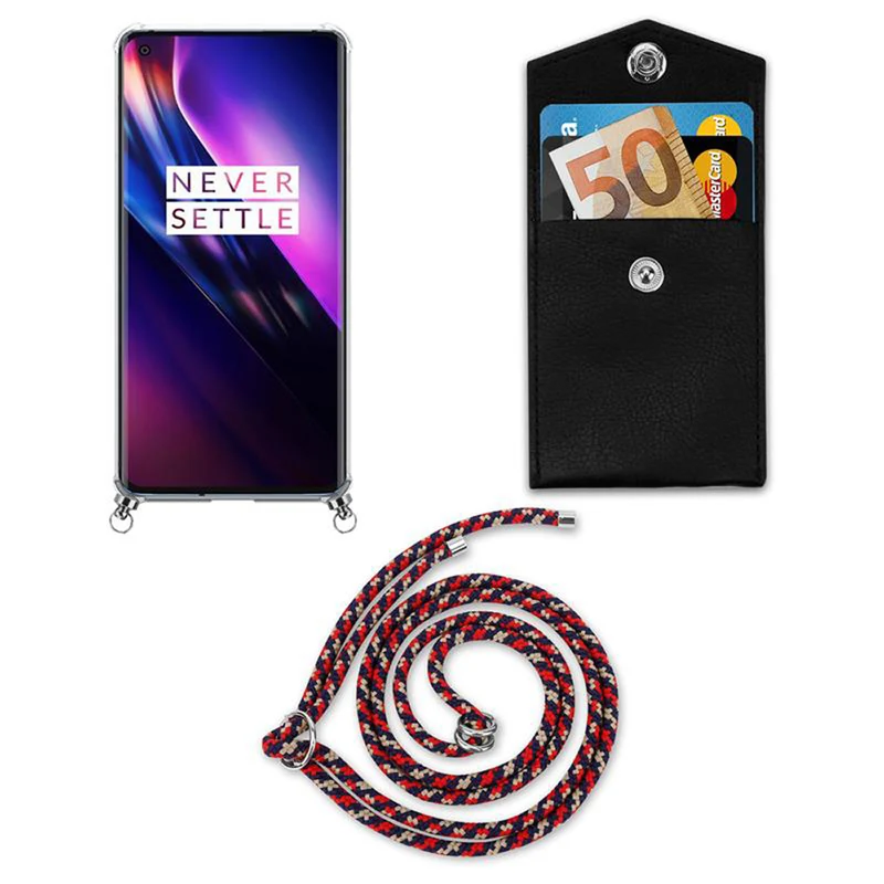 Cadorabo Handy Kette kompatibel mit OnePlus 8 Silikon Schutzhülle mit Silbernen Ringen, Kordel Band und abnehmbarem Etui