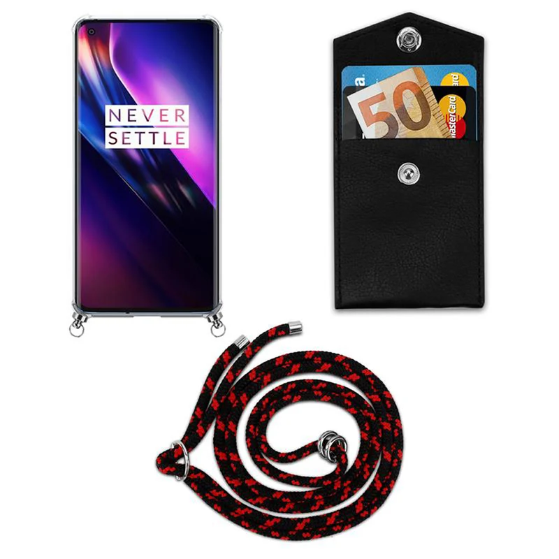 Cadorabo Handy Kette kompatibel mit OnePlus 8 Silikon Schutzhülle mit Silbernen Ringen, Kordel Band und abnehmbarem Etui