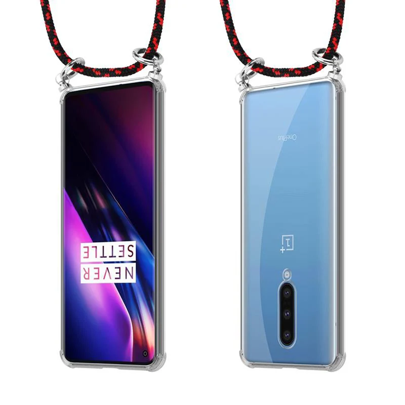 Cadorabo Handy Kette kompatibel mit OnePlus 8 Silikon Schutzhülle mit Silbernen Ringen, Kordel Band und abnehmbarem Etui