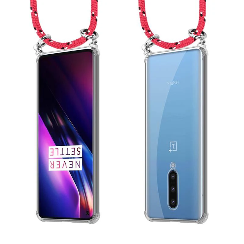 Cadorabo Handy Kette kompatibel mit OnePlus 8 Silikon Schutzhülle mit Silbernen Ringen, Kordel Band und abnehmbarem Etui