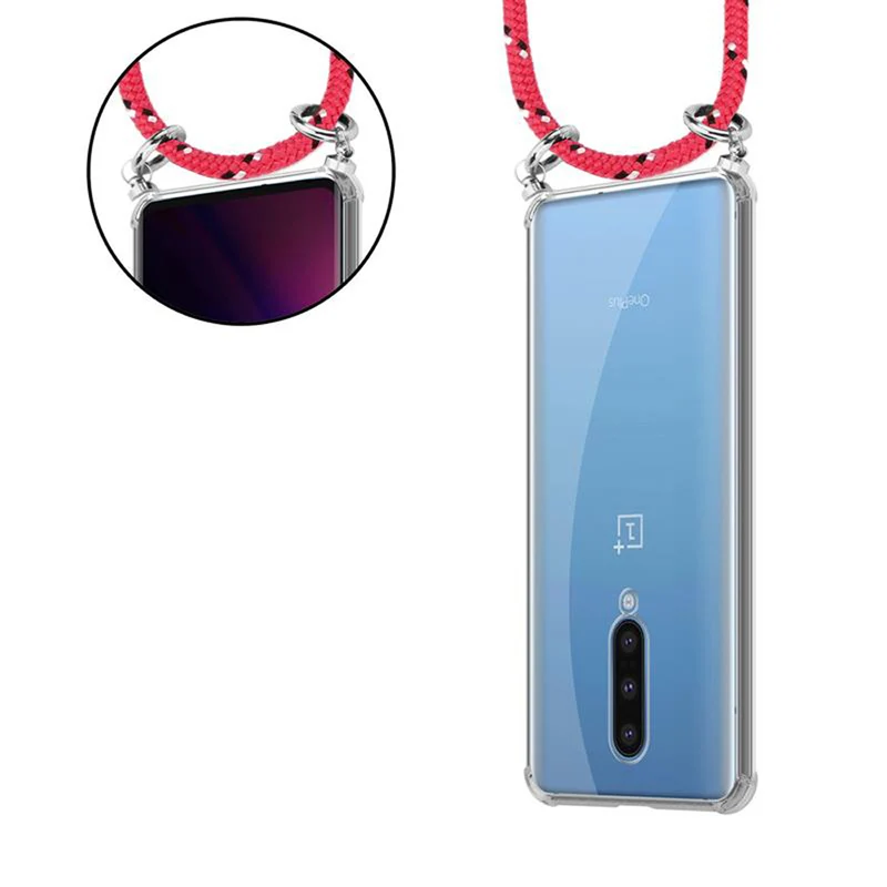 Cadorabo Handy Kette kompatibel mit OnePlus 8 Silikon Schutzhülle mit Silbernen Ringen, Kordel Band und abnehmbarem Etui