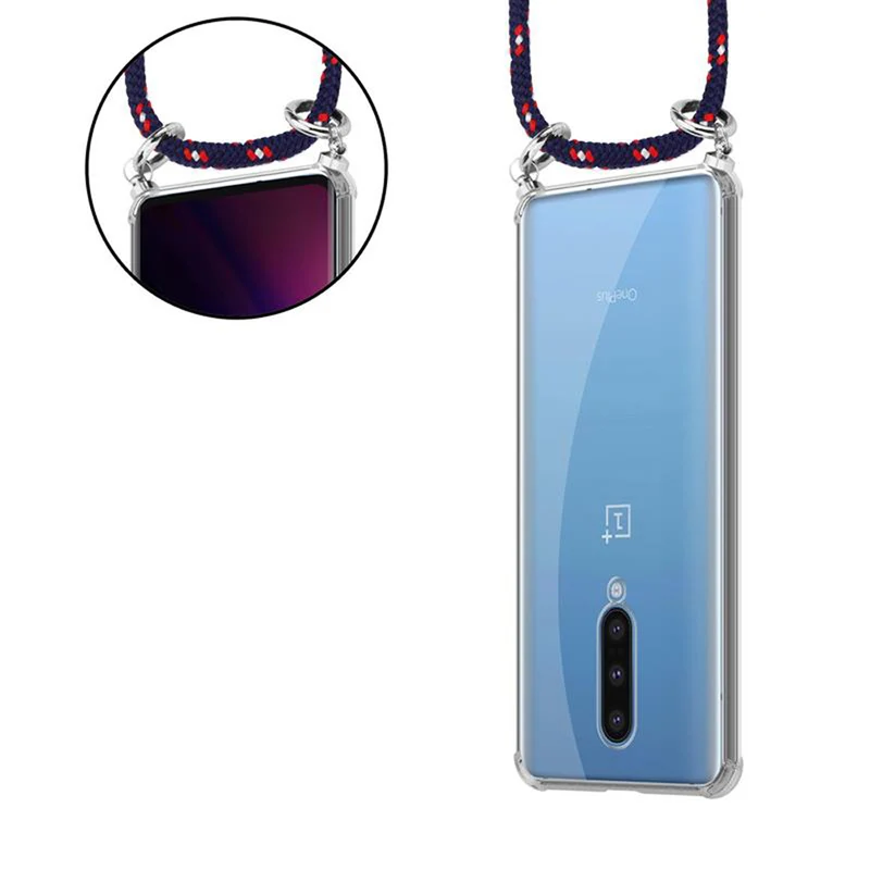 Cadorabo Handy Kette kompatibel mit OnePlus 8 Silikon Schutzhülle mit Silbernen Ringen, Kordel Band und abnehmbarem Etui