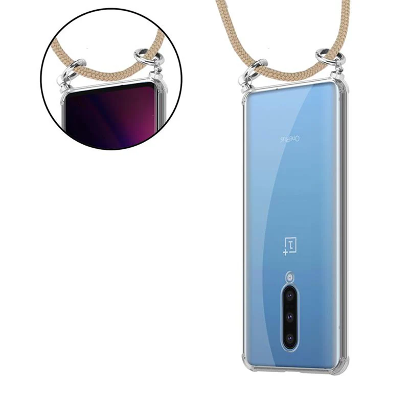 Cadorabo Handy Kette kompatibel mit OnePlus 8 Silikon Schutzhülle mit Silbernen Ringen, Kordel Band und abnehmbarem Etui