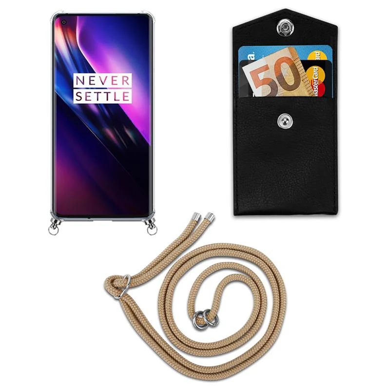 Cadorabo Handy Kette kompatibel mit OnePlus 8 Silikon Schutzhülle mit Silbernen Ringen, Kordel Band und abnehmbarem Etui