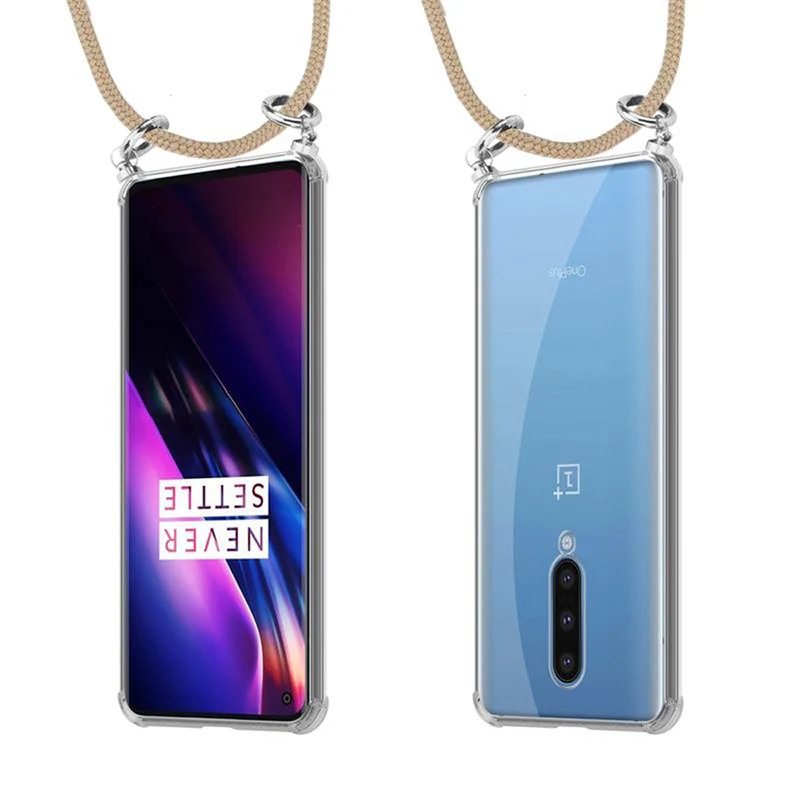 Cadorabo Handy Kette kompatibel mit OnePlus 8 Silikon Schutzhülle mit Silbernen Ringen, Kordel Band und abnehmbarem Etui