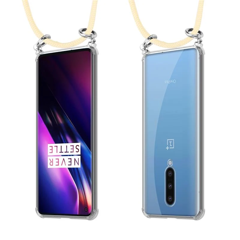 Cadorabo Handy Kette kompatibel mit OnePlus 8 Silikon Schutzhülle mit Silbernen Ringen, Kordel Band und abnehmbarem Etui