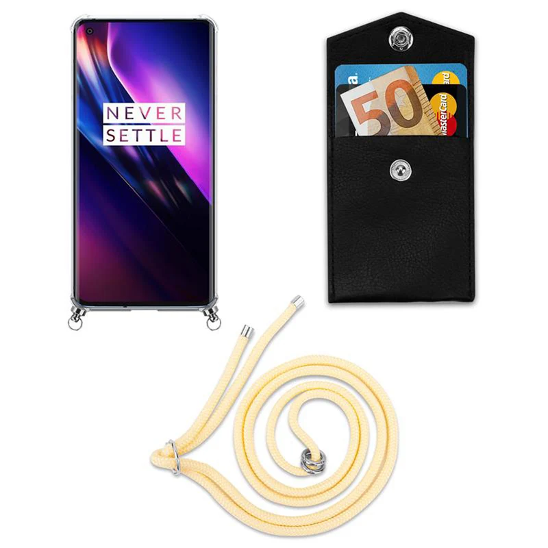 Cadorabo Handy Kette kompatibel mit OnePlus 8 Silikon Schutzhülle mit Silbernen Ringen, Kordel Band und abnehmbarem Etui