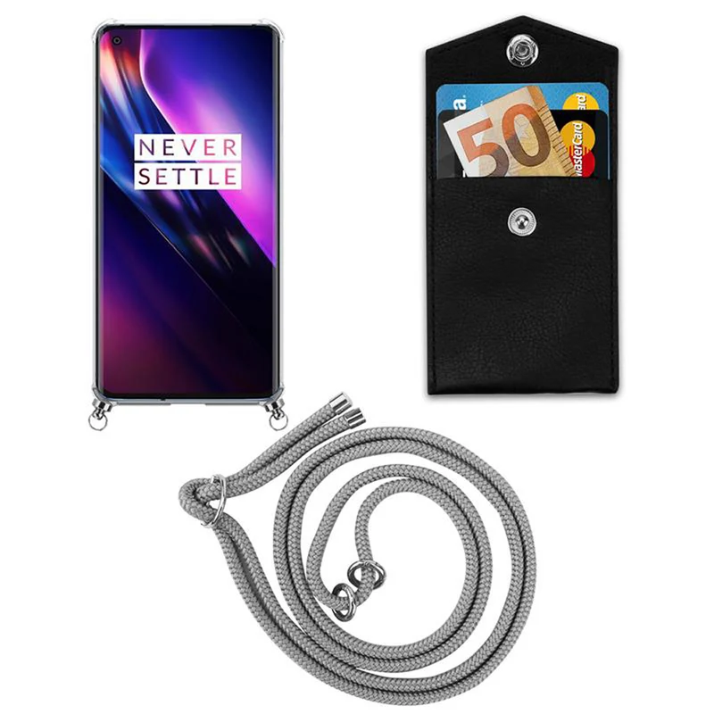 Cadorabo Handy Kette kompatibel mit OnePlus 8 Silikon Schutzhülle mit Silbernen Ringen, Kordel Band und abnehmbarem Etui