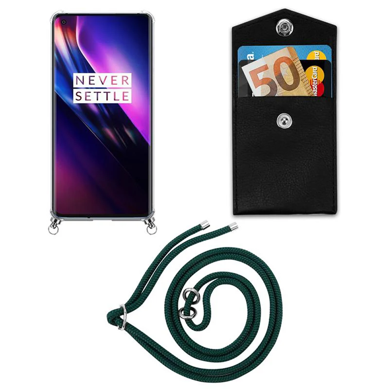 Cadorabo Handy Kette kompatibel mit OnePlus 8 Silikon Schutzhülle mit Silbernen Ringen, Kordel Band und abnehmbarem Etui