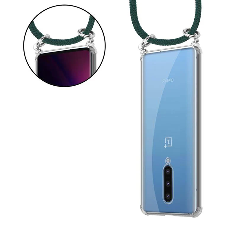 Cadorabo Handy Kette kompatibel mit OnePlus 8 Silikon Schutzhülle mit Silbernen Ringen, Kordel Band und abnehmbarem Etui