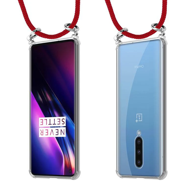 Cadorabo Handy Kette kompatibel mit OnePlus 8 Silikon Schutzhülle mit Silbernen Ringen, Kordel Band und abnehmbarem Etui