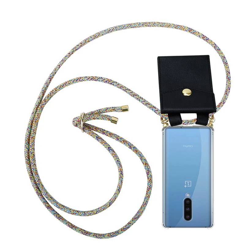 Cadorabo Handy Kette kompatibel mit OnePlus 8 Silikon Schutzhülle mit Gold Ringen, Kordel Band und abnehmbarem Etui