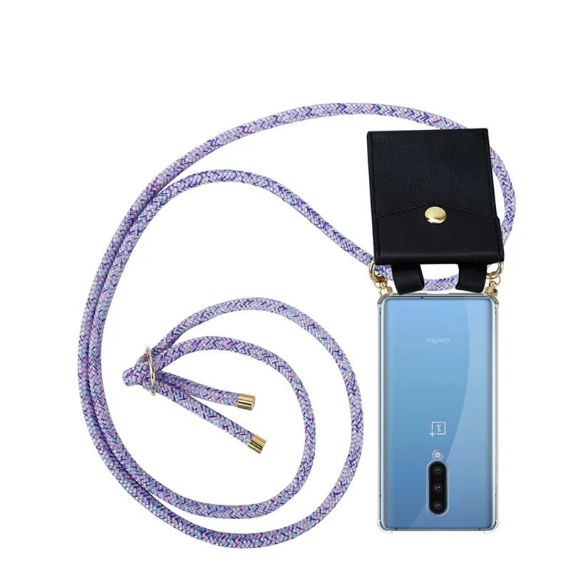 Cadorabo Handy Kette kompatibel mit OnePlus 8 Silikon Schutzhülle mit Gold Ringen, Kordel Band und abnehmbarem Etui